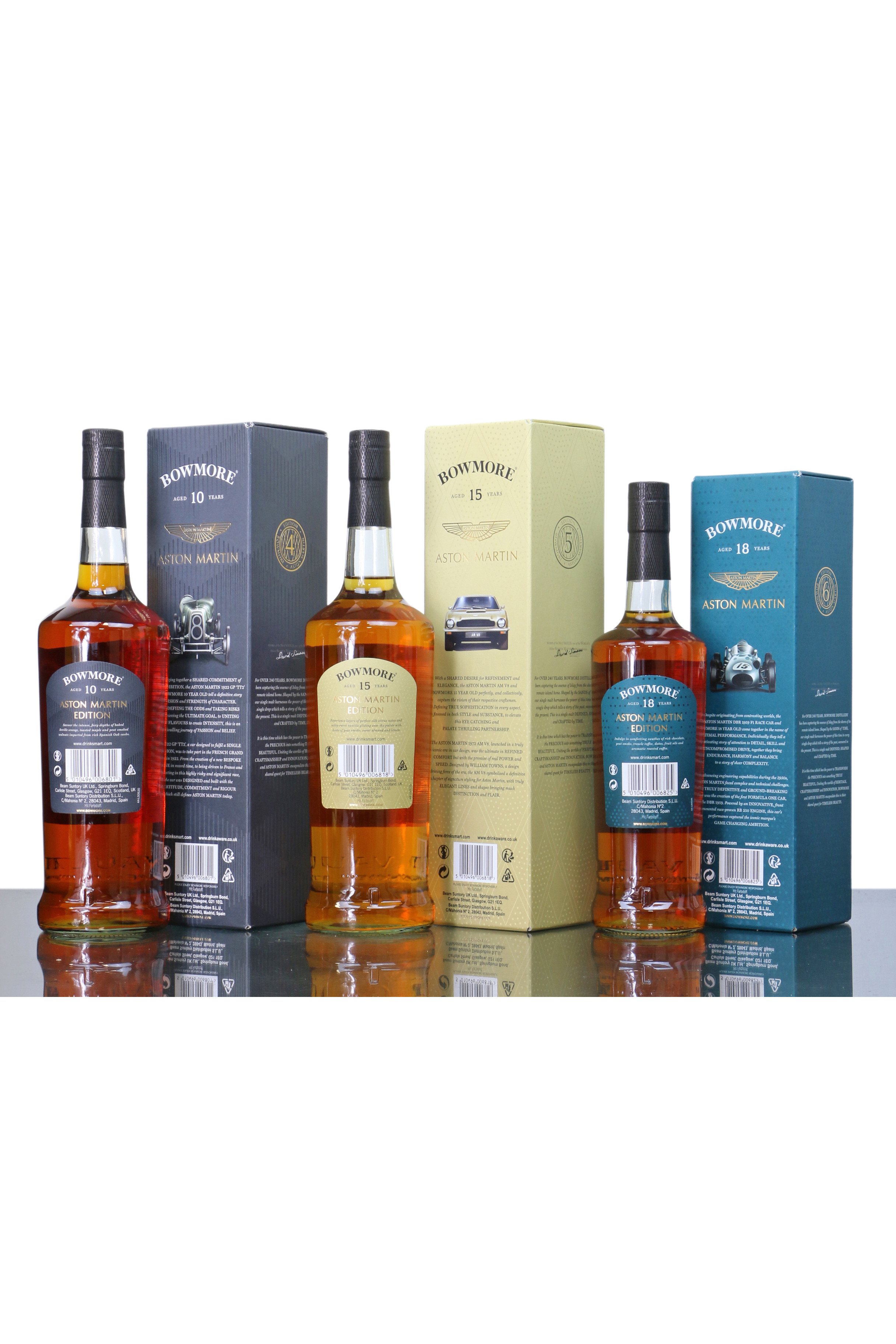 Bowmore 10, 15 & 18 Years Old - Aston Martin Editions 4, 5 & 6